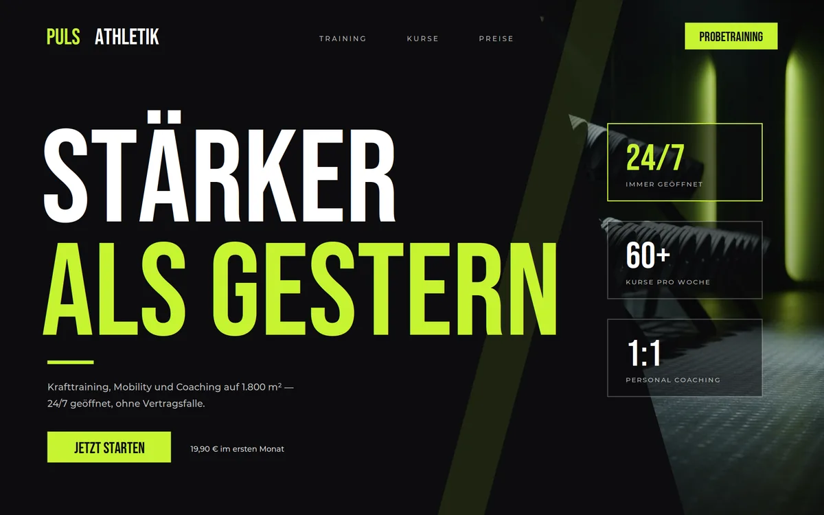 Beispiel-Website: Fitnessstudio